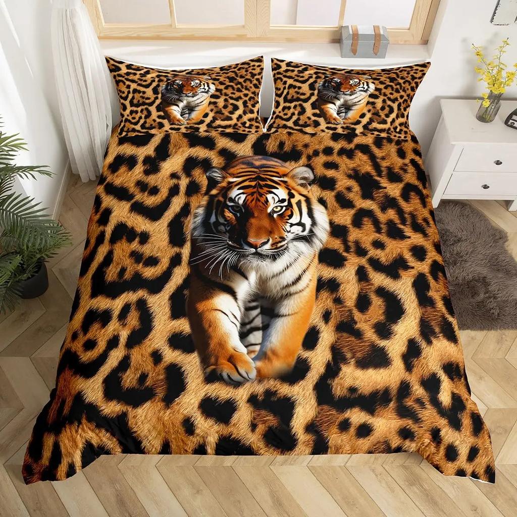 Comforter Tiger 3D Print Queen Size Wild Animals Bedding Set For Kids Teens Room Decor Animal Fur Sets