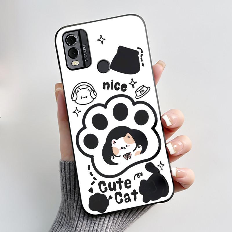 Coque Pour Nokia C22 Étui Pour Nokia C32 Coque de Téléphone Arrière Silicone Souple Noir TPU Esthétique Mignon Chat Astronaute Coque Bumper