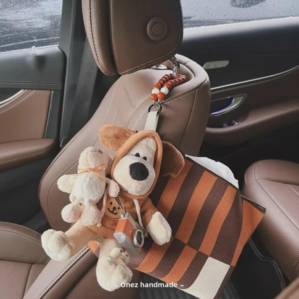 Cute Dog Car Seat Dual-Purpose Tissue Bag - Multifunctional, Large Capacity, Hanging Design