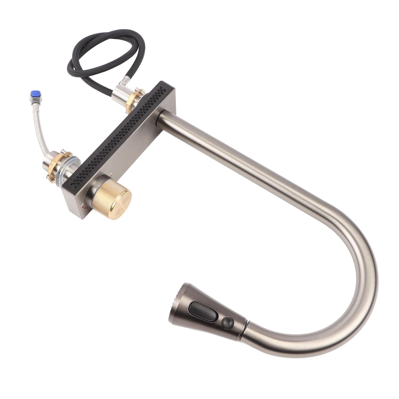 Robinet de cuisine cascade, Robinet d'évier en acier inoxydable, Robinet à douchette extractible avec plusieurs options de sortie d'eau pour buanderie, bar, camping-car, ferme