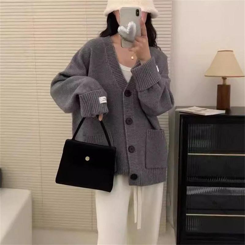 Autumn and Winter New Large Version V-neck Knitted Cardigan Loose and Versatile Casual Thin Sweater Jacket Women