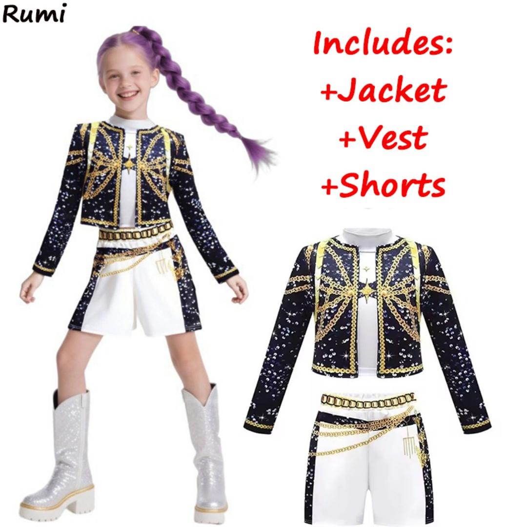 

Zoey Rumi Mira Stage Costume for Girls - Black Printed Roleplay Dress, Halloween Party Uniform & Performance Outfit 110cm