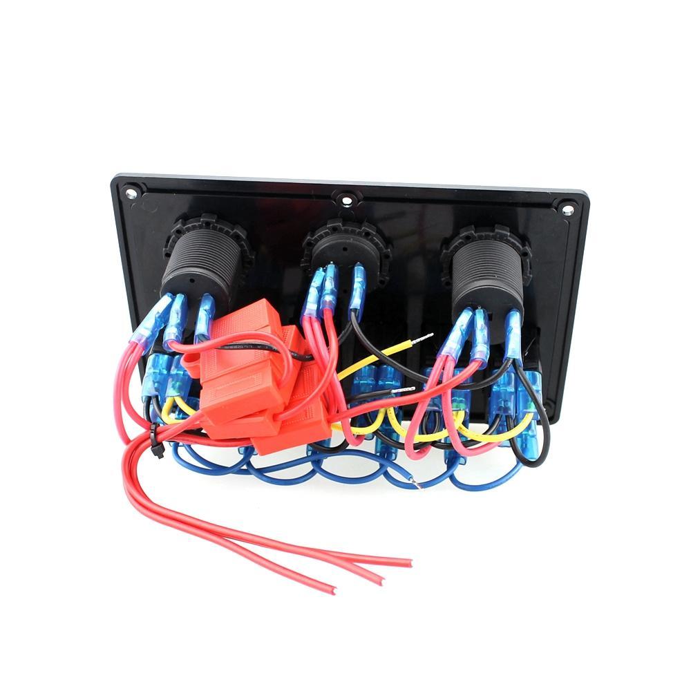 Gang Marine Boat Rocker Switch Panel With Fuse 3.1A Dual USB Slot Socket + Digital Voltage Display + Cigarette Lighter LED Light