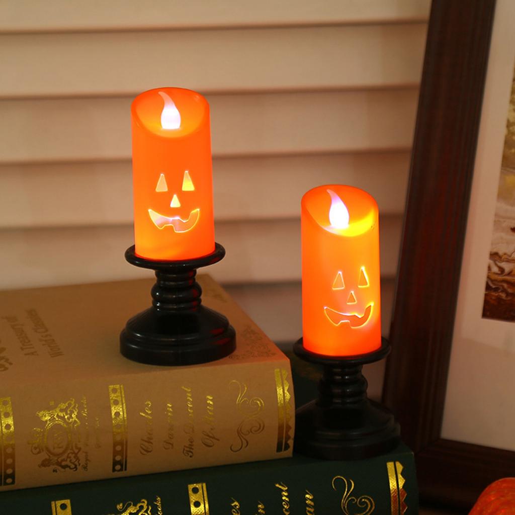6PCS Pumpkin Candle Light, Orange Flameless Candle Lights LED Lamps Festival Decor Light For Halloween Party Table Centerpieces