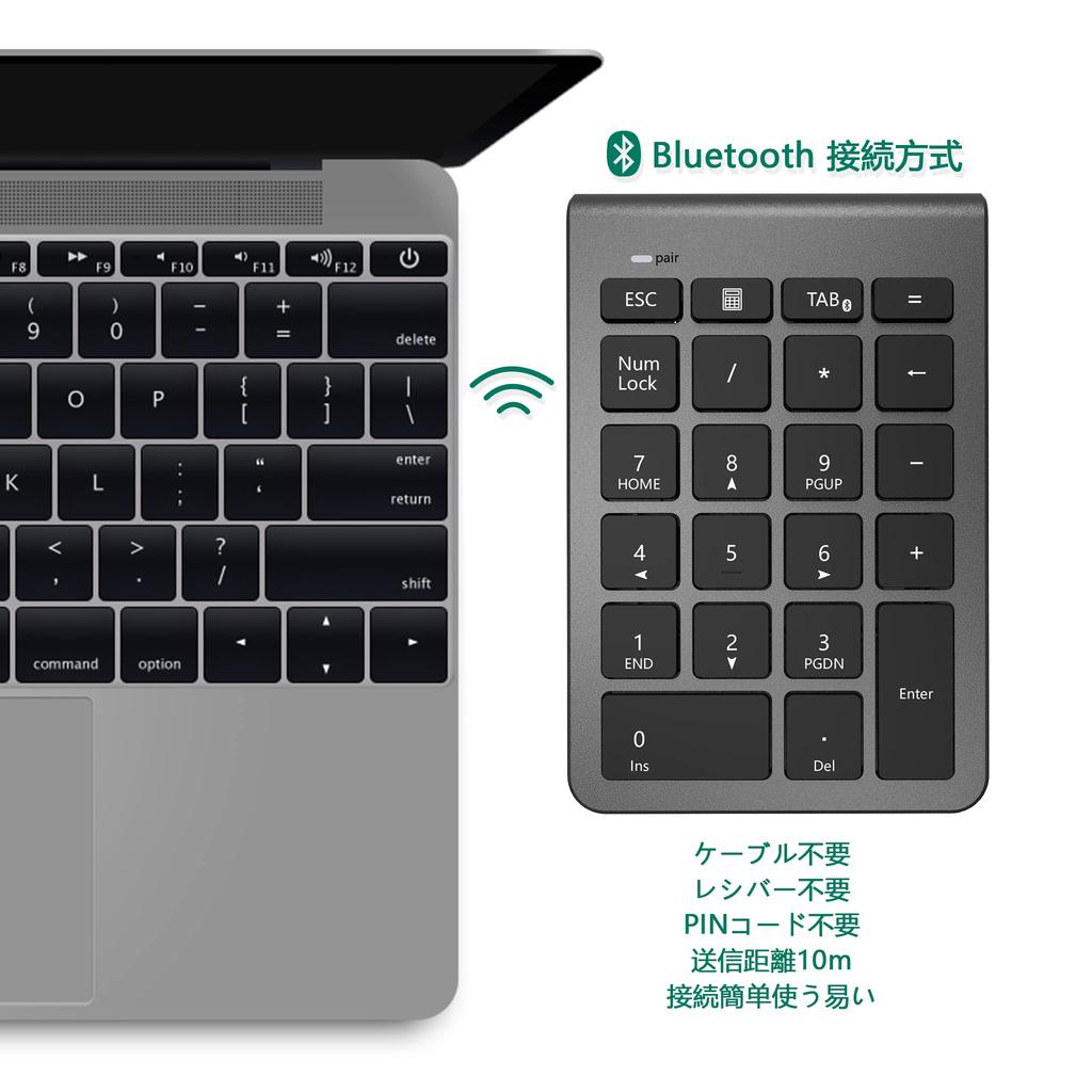 Wireless Bluetooth Numeric Keypad, Multi-Device Compatible, with Tab Key, Ultra-Slim, Compatible with Windows, iOS, and Linux, Portable, Space Gray