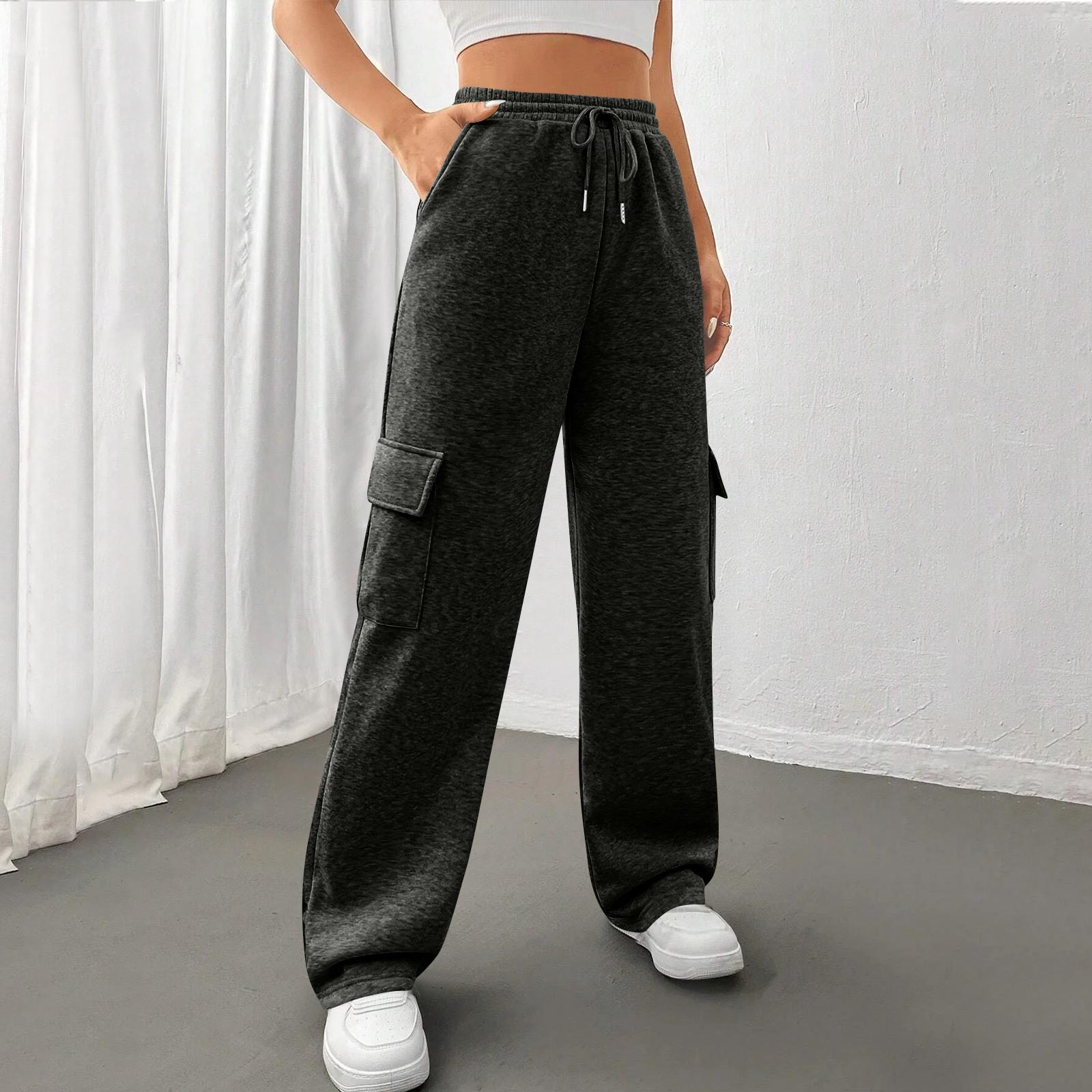 Women s Casual, Stylish, Loose-fitting, Sporty Drawstring Waist Wide-leg Pants XXL