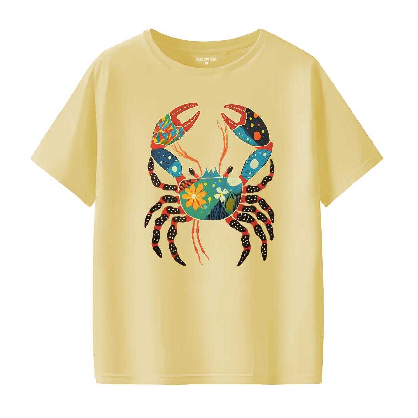 

New fashionable crab print Tshirt casual short sleeved suitable for daily wear in all seasons Womens Tshirt S