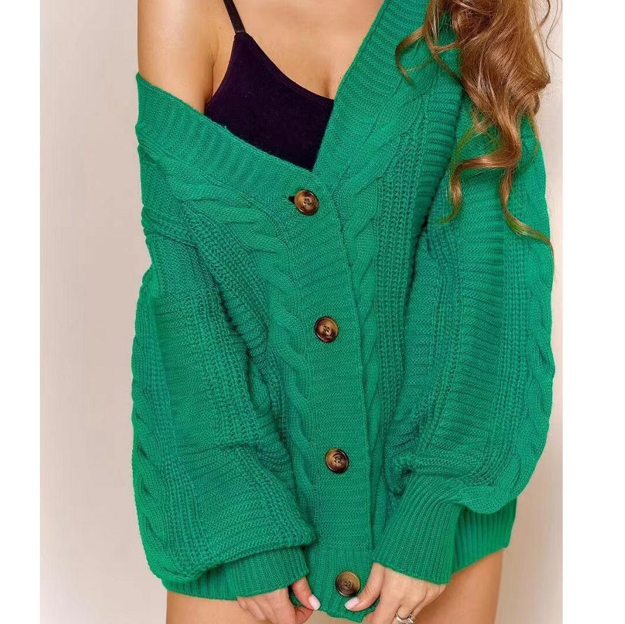 Lantern Sleeve Knitted Cardigan Women's Autumn New Loose Neck Sexy Sweater Jacket