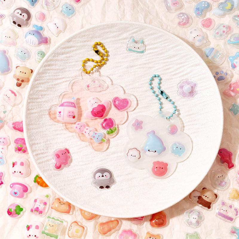 1 Sheet 3D Cartoon Relief Sticker Assorted Style 3D Cartoon Relief Sticker Bear Cat Puppy Chick DIY Crystal Patch