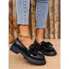 Chunky Sole 2025 British Style Korean Vintage Leather Loafers for Women Women's Slip-On Loafers with Bow Detail
