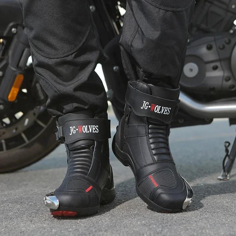 Pánské motocyklové boty, prodyšné, proti pádu, silniční závodní boty, reflexní motocyklové boty s gumovou podrážkou, řadicí páka