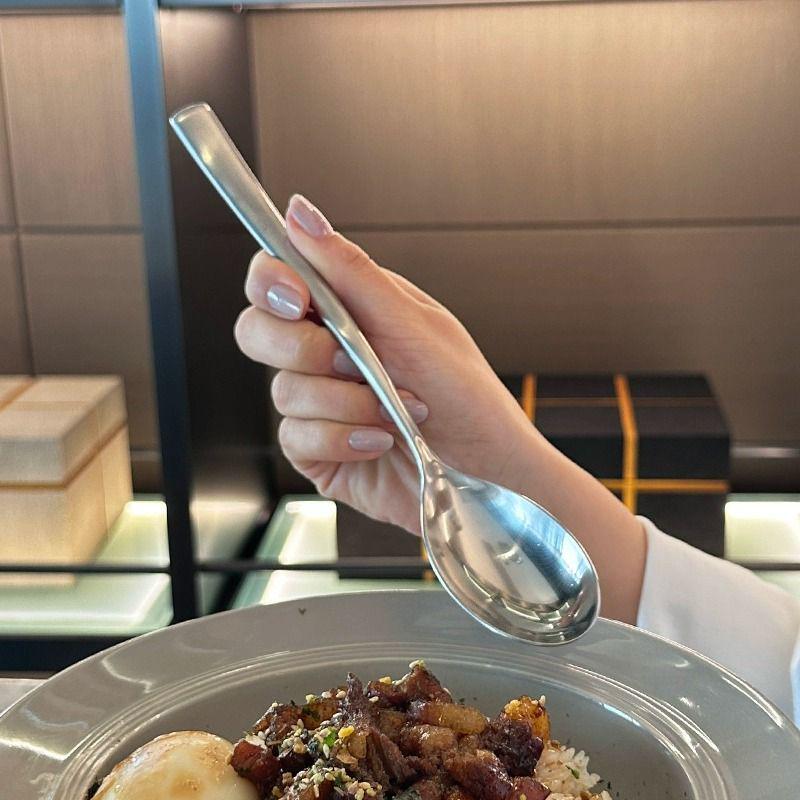 Heavy-Duty Stainless Steel Rice and Soup Spoon with Long Handle and Thickened Large Head