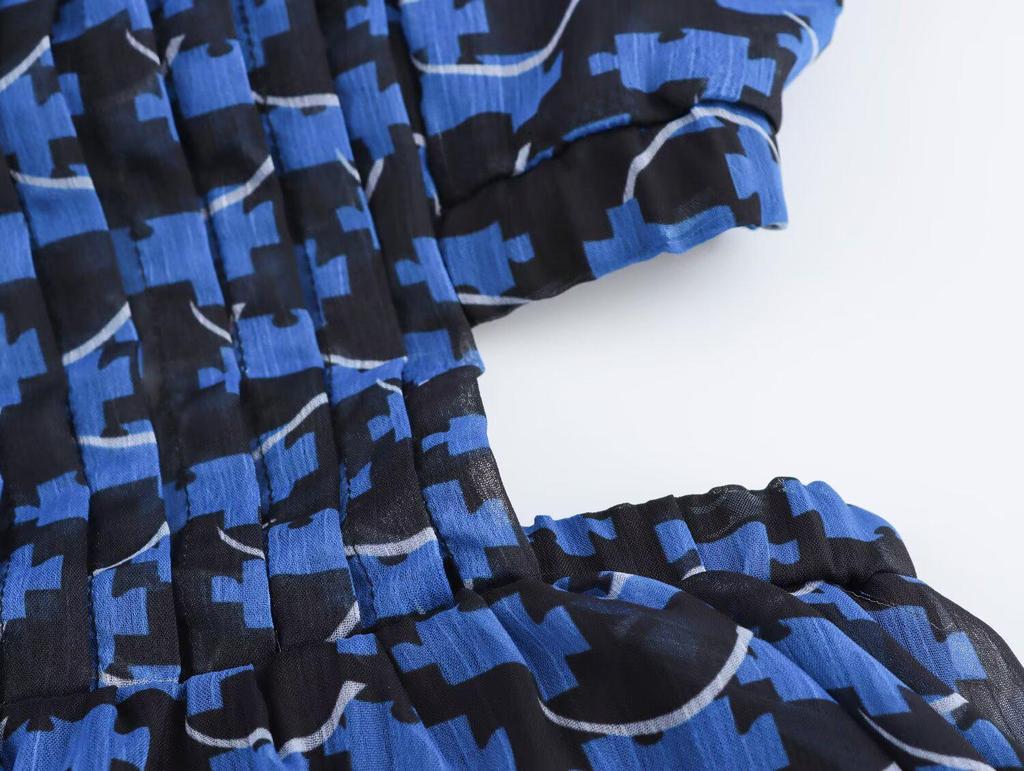 2025 Spring Women's European Style Chiffon Cutout Waist Long Dress