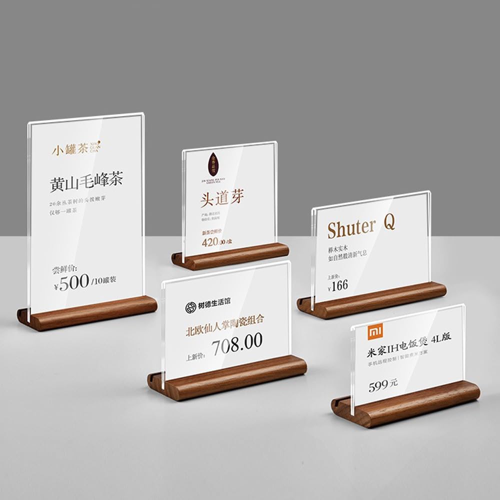 Haloy Sign Holder Price Acrylic Transparent Price Tag Price POP Promotional Product Card Stand, Frame, T-shaped/L-shaped, Wood, Holder, Display,