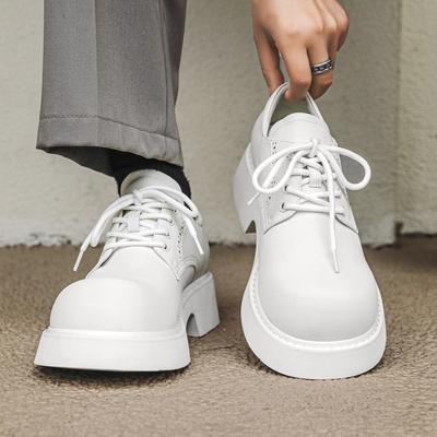 New Men's Shoes Niche Derby Shoes Inner Height Increase Big Head Leather Shoes Retro High Street White Leather Shoes 95557-J