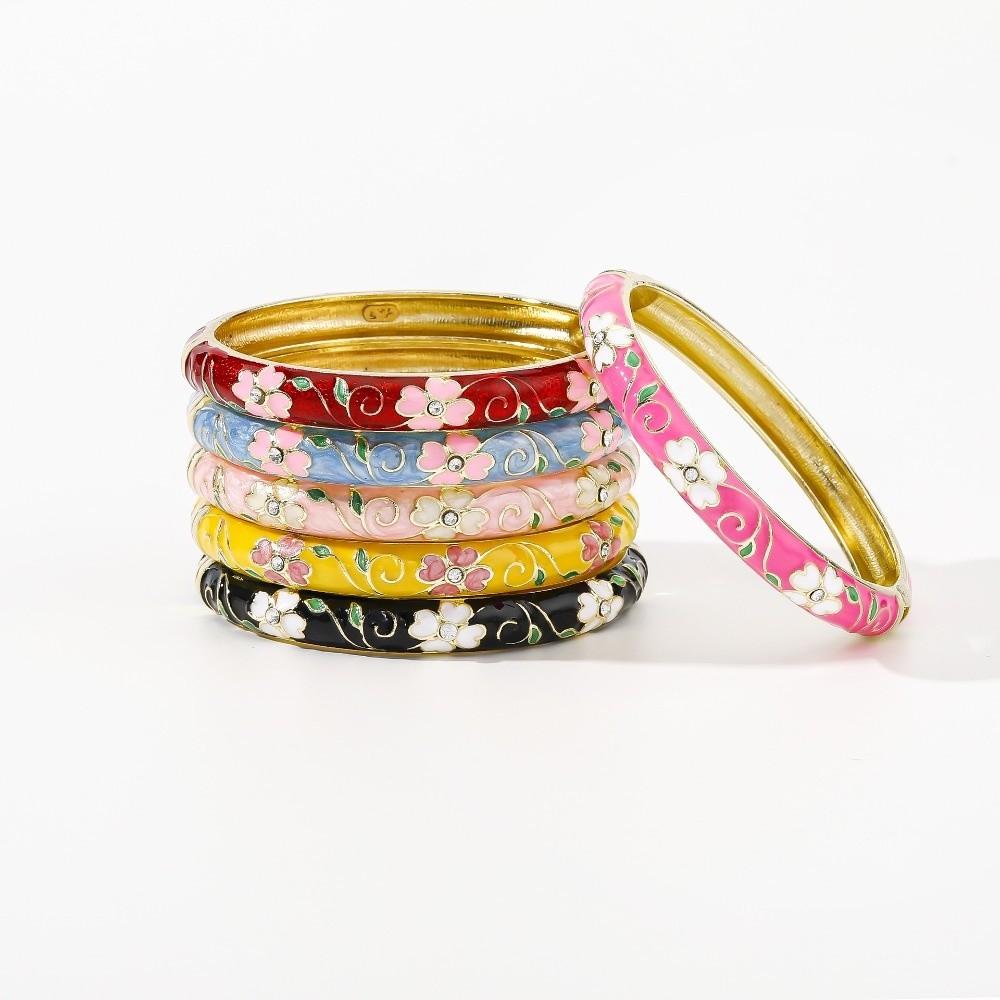 Enamel Vintage Cloisonne Bangle Traditional Chinese Chinese Flower Bangle Cherry Blossom Ethnic Women's Hand Bracelet