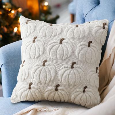 Halloween Pumpkin Fall Throw Pillow Covers Embroidery Soft Faux Fur Pillow Covers Fluffy Plush Accent Pillow Cases for Farmhouse