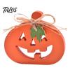 Wood Hollow Smile Face Decor Halloween Indoor Wooden Pumpkin Table Sign, Spooky Tabletop Block Fall Tiered Tray Centerpiece for Office Home