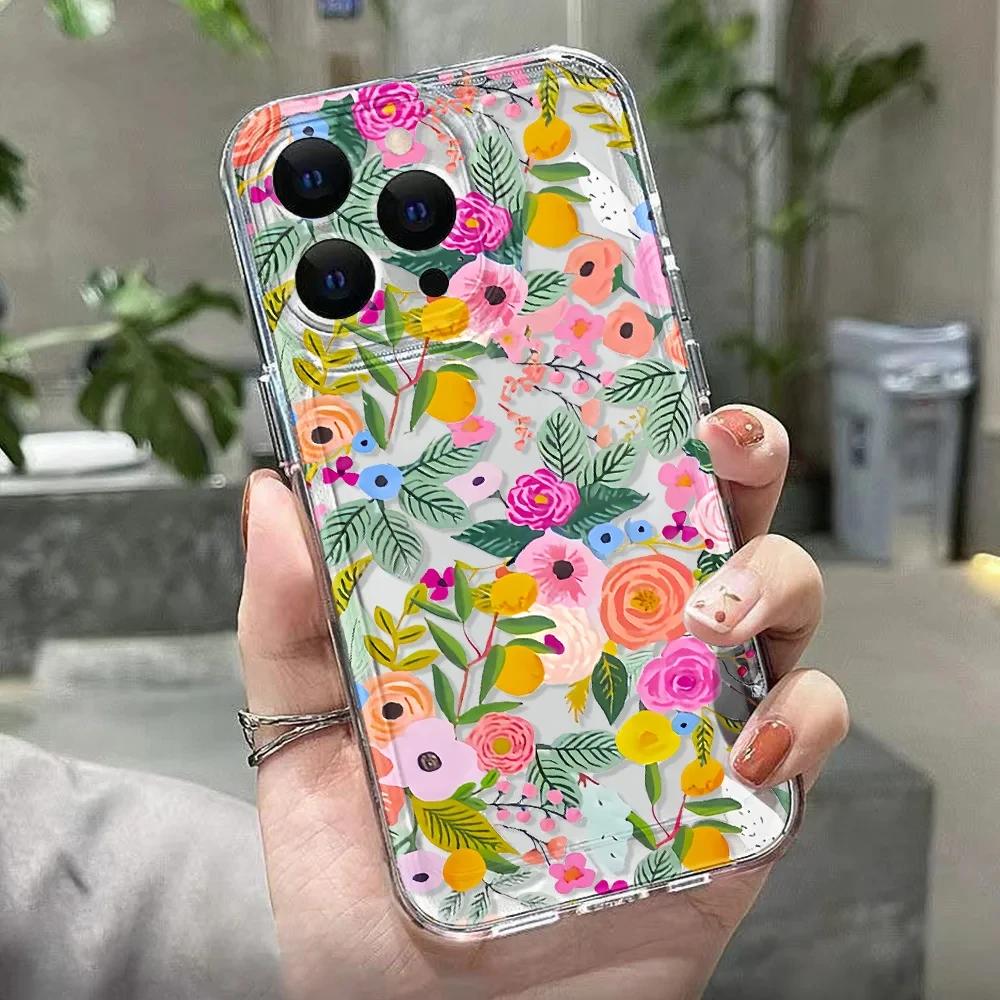 Colorful flower phone case for iPhone 15 Pro phone case iPhone 11 13 12 14 Pro Max XR XS X 7 8 Plus SE transparent shockproof pr