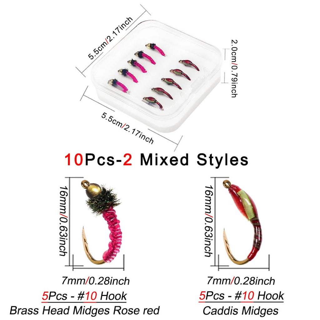 Fly Fishing Flies Bait 6/10Pcs/Set Dry Flies Brass Head Midges Bait&Caddis Midges Bait, for Trout Salmon Pike Fishing Fly Artificial Insect Lures