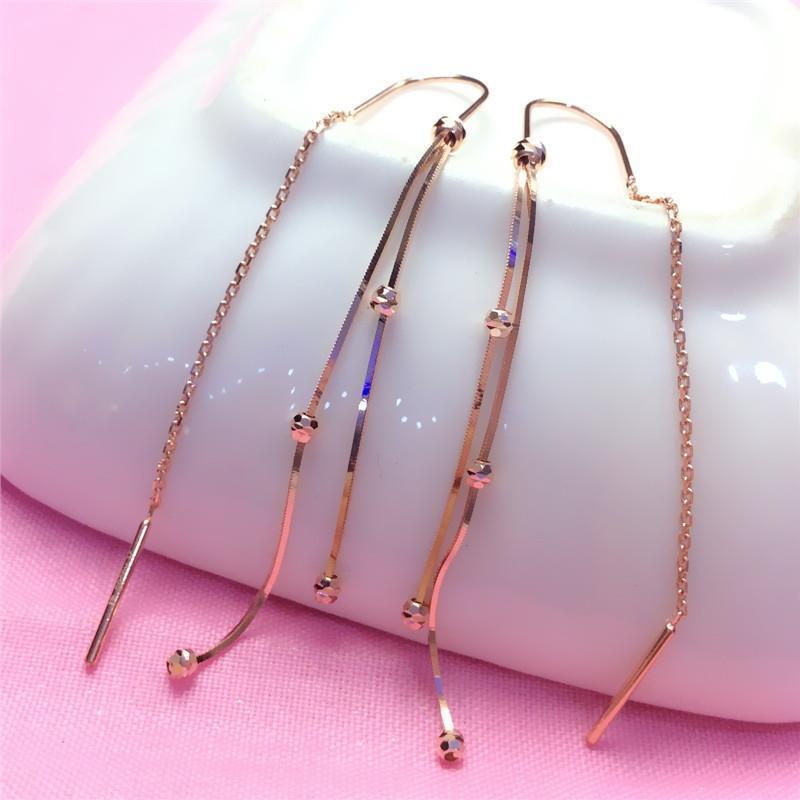 Exquisite Russian Purple Gold Transfer Beads Tassel Plated Rose Gold Exquisite Fashion Light Luxury Temperament Long Earrings Women