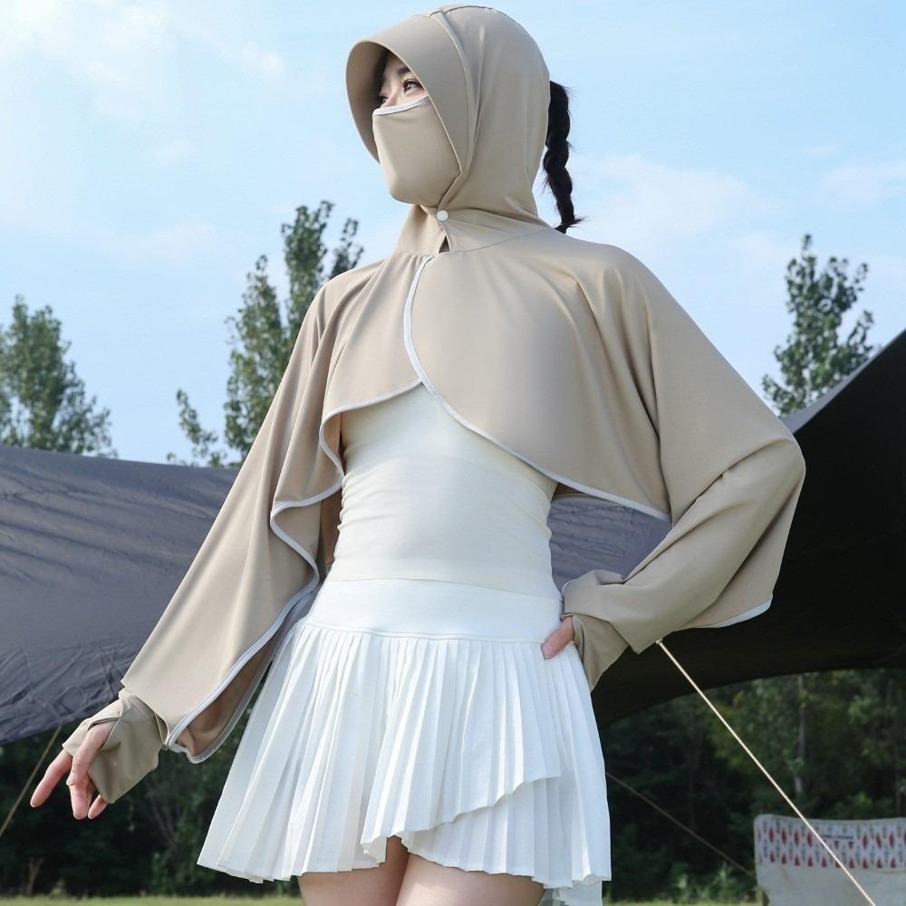 Long Sleeve Facemask Hat Sunscreen Shawl Solid Color Sun Protection Clothing  Fishing