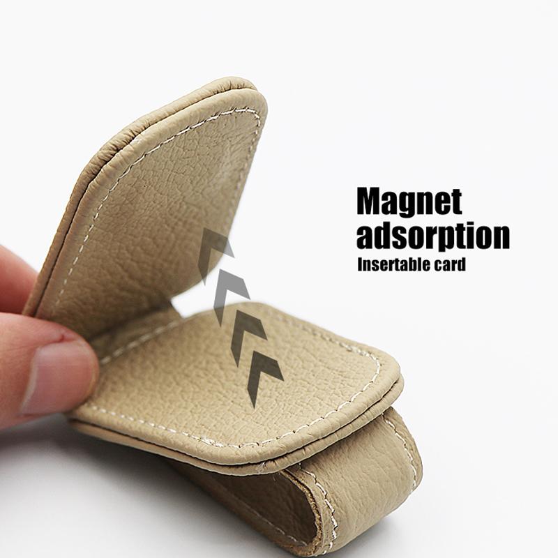 Car Sunglasses Holder Sun Visor Sunglasses Clip Cowhide Glasses Case Mount Ticket Card Clip Car Interior Accessories