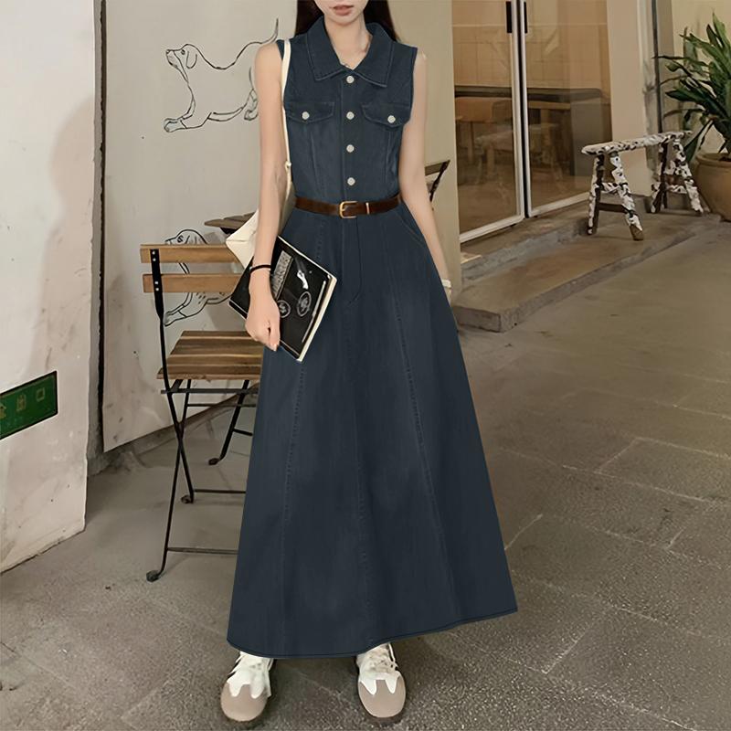 

ZANZEA Женское повседневное летнее платье без рукавов с отложным воротником 5XL тёмно-синий