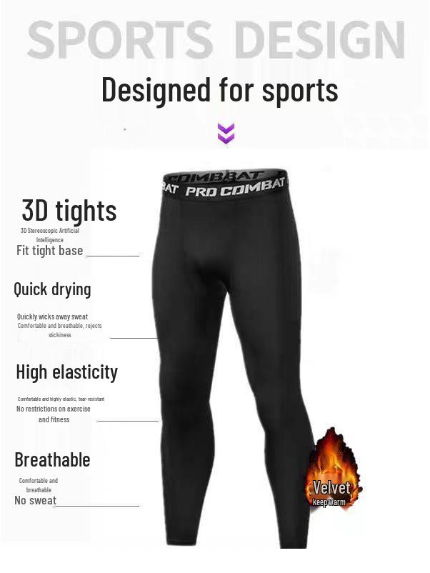 Men’s High Elastic Warm Compression Basketball Tights with Quick-Dry and Velvet for Autumn/Winter Fitness.