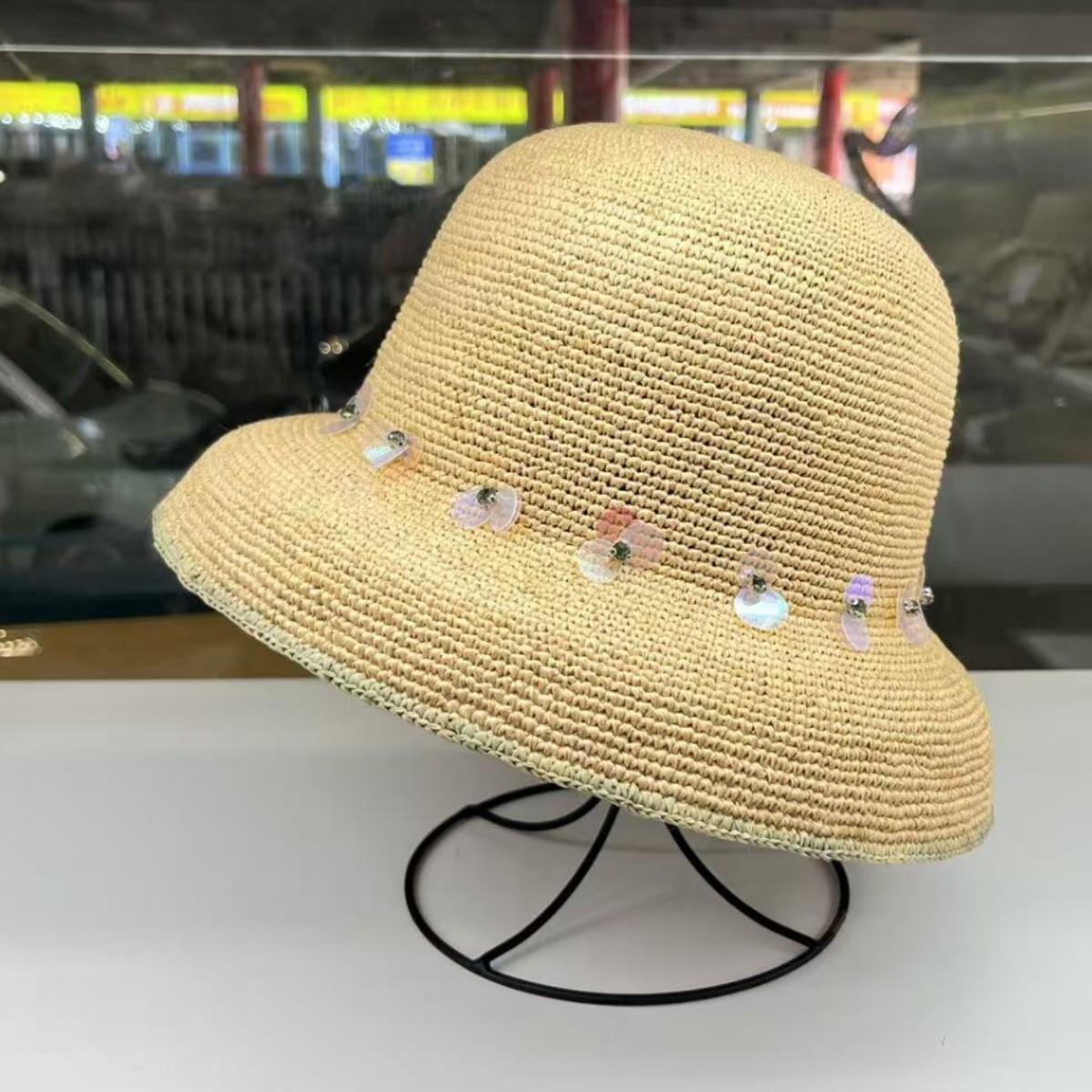 

Handmade hook French Hepburn style straw hat women s lampshade basin hat shopping vacation sunshade sunscreen temperament sun hat M（55-58cm）