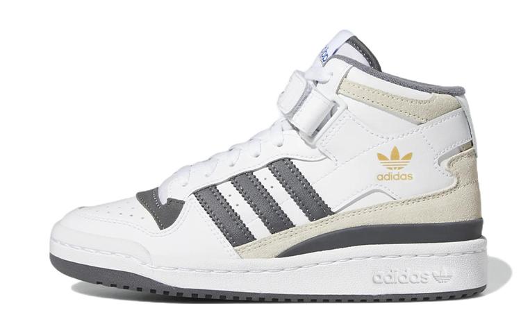 Adidas Originals FORUM Mid J Casual Abrasion Resistant Mid top Kids  Skateboarding Shoes White Gray Teenagers GY7061 35.5