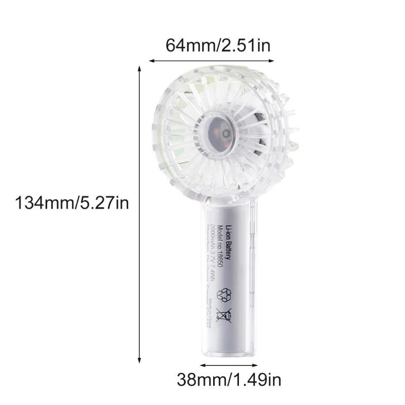 Mini Transparent Handheld Fan Adjustable 3 Speed 2000mAh USB Rechargeable Battery for Travel Outdoor Camping