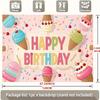 2D Pastel Ice Cream Cone Birthday Backdrop Cherry Sprinkle Kids Party Background