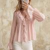 Women S Sweet Style Ruffled Flared Long Sleeve Thin Blouse For Summer Autumn Casual Wear
