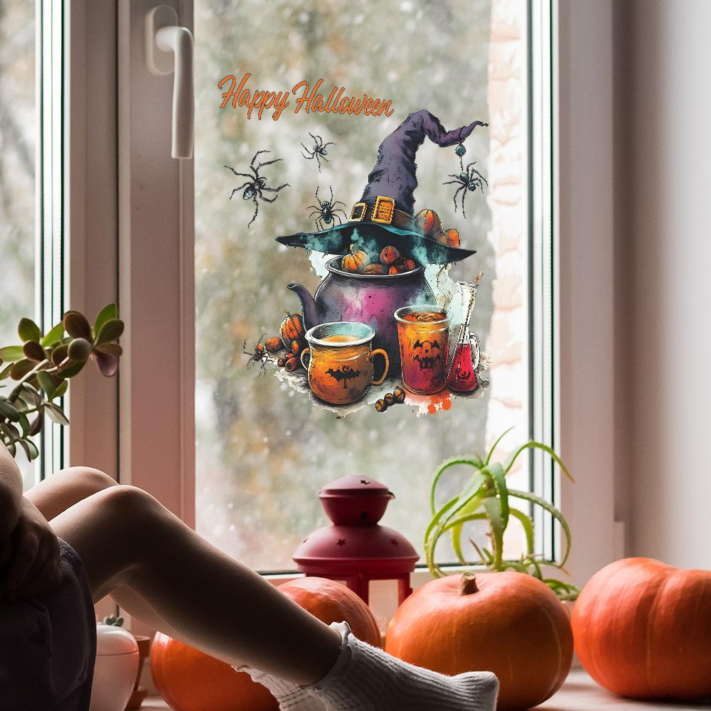 Halloween Witch Magic Potion Glass Window Home Atmosphere Decoration Static Window Stickers