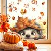 Removable Fall Window Stickers for Home Autumn Static Sticker with Cute Animals & Maple Leaves, Harvest Seasonal Glass Living Room Festival
