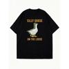 Oversized T Shirt Black Silly Goose On The Loose Graphic Print Casual Wear For Women Summer Outfit Street Style Fashion Top