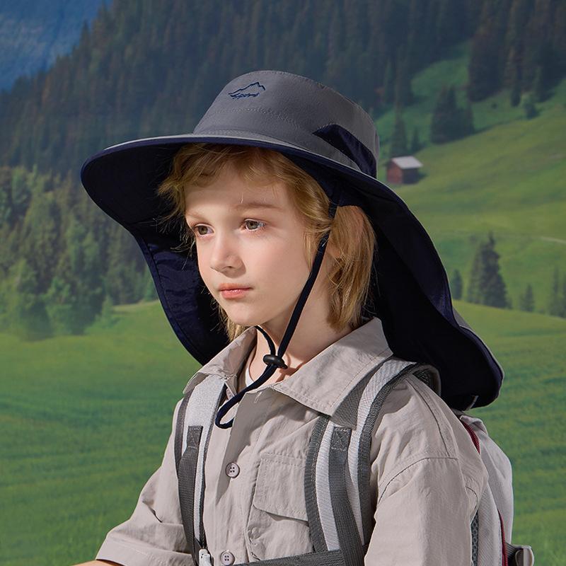 Barnhatt sommar utomhus visir stor brätte sjal nackskydd bucket hat snabbtorkande andningsbar pojke solhatt