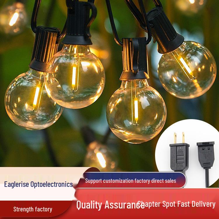 G40 String Lights with 25 Tungsten Filament Bulbs - Plug-In, Energy-Saving, LED, European/American/British Standard, Ideal for Courtyard Use.