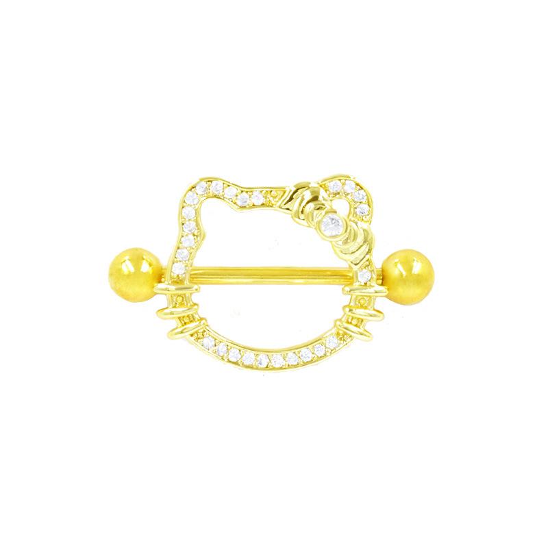 Heart-Shaped Cat Head Zircon Nipple Ring - European and American Fashion