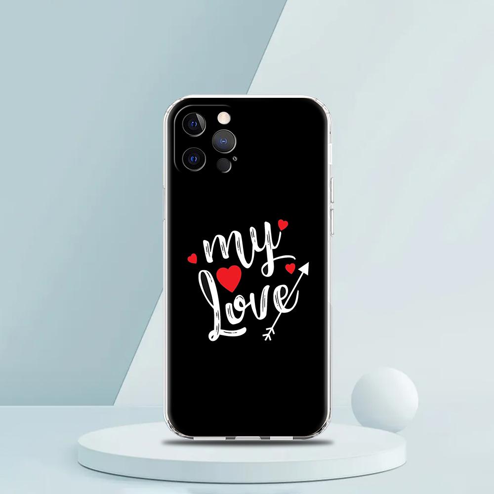 For iPhone 15 16 14 13 12 Mini 11 Pro Max XS X XR SE 7 8 Plus Silicone Clear Cover I Love You Pink Heart Luxury Phone Case