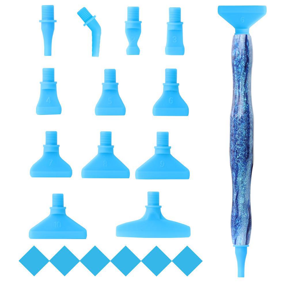 

Набор ручек для алмазной живописи 5D с клеем и сверлами для вышивки своими руками Threaded Plastic 12 Heads + Glue синий/темно-синий