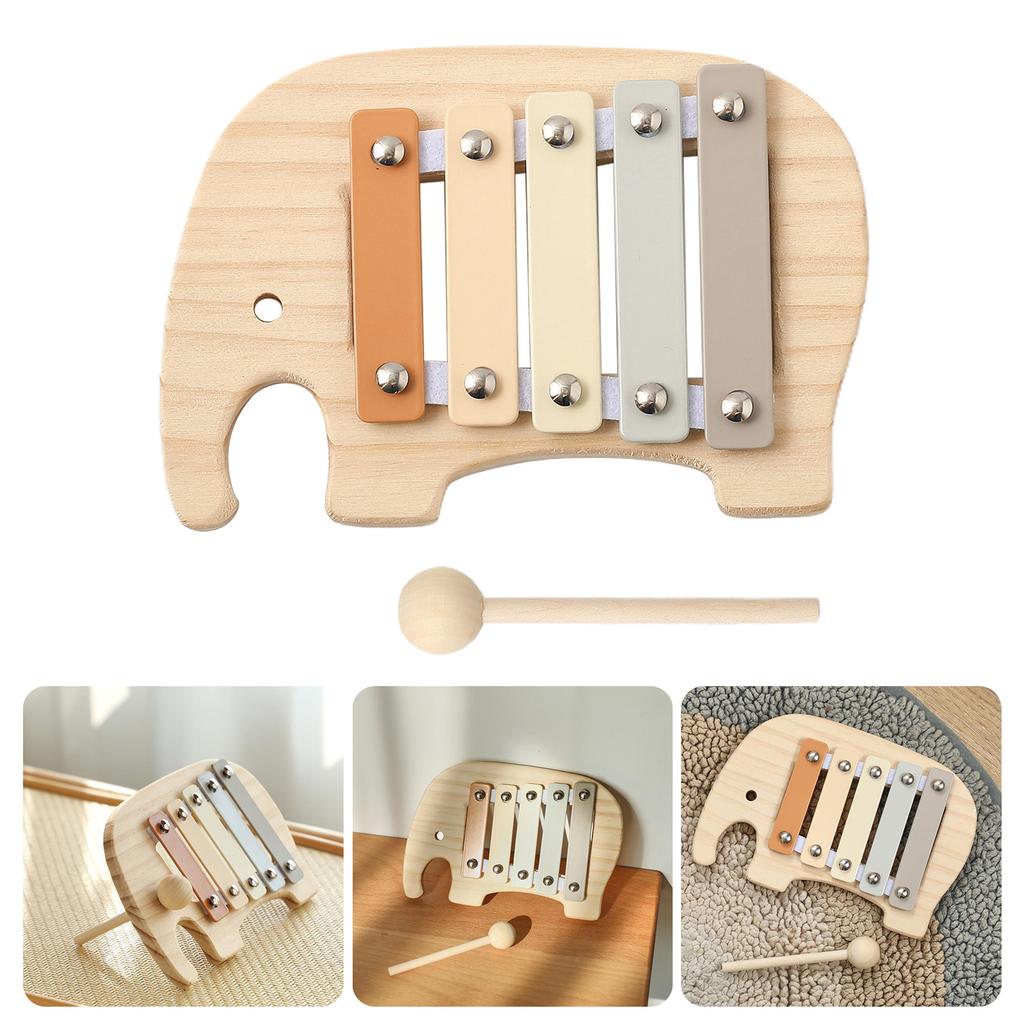 Wood Musical Instrument Toy Baby Kids Puzzles Early Learning Game Baby Perception Gift Wood 5 Tones Multicolor Xylophone