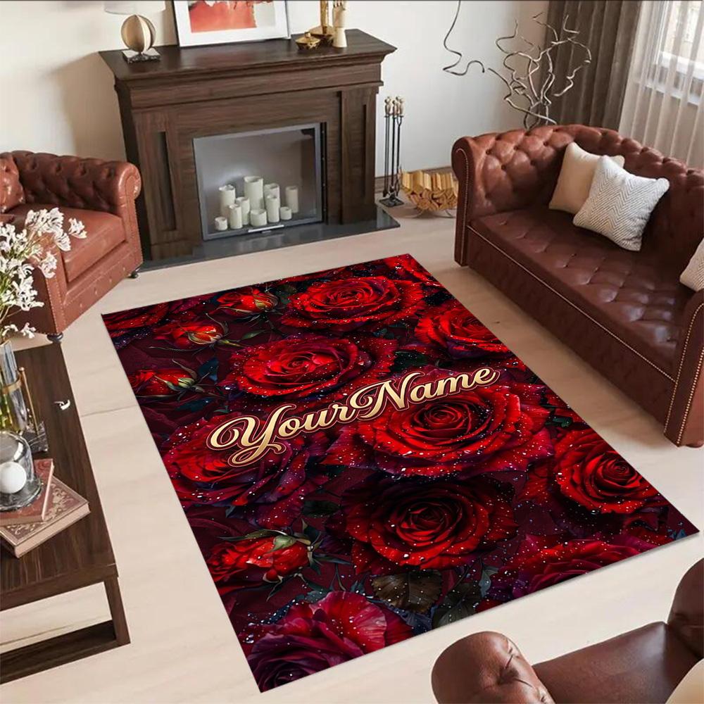 Rose Customize Text Floor Rug Office Rug Suitable for Hallway Kitchen Outdoor Game Room Anti-slip Rug Office Home Decor Best for Christmas