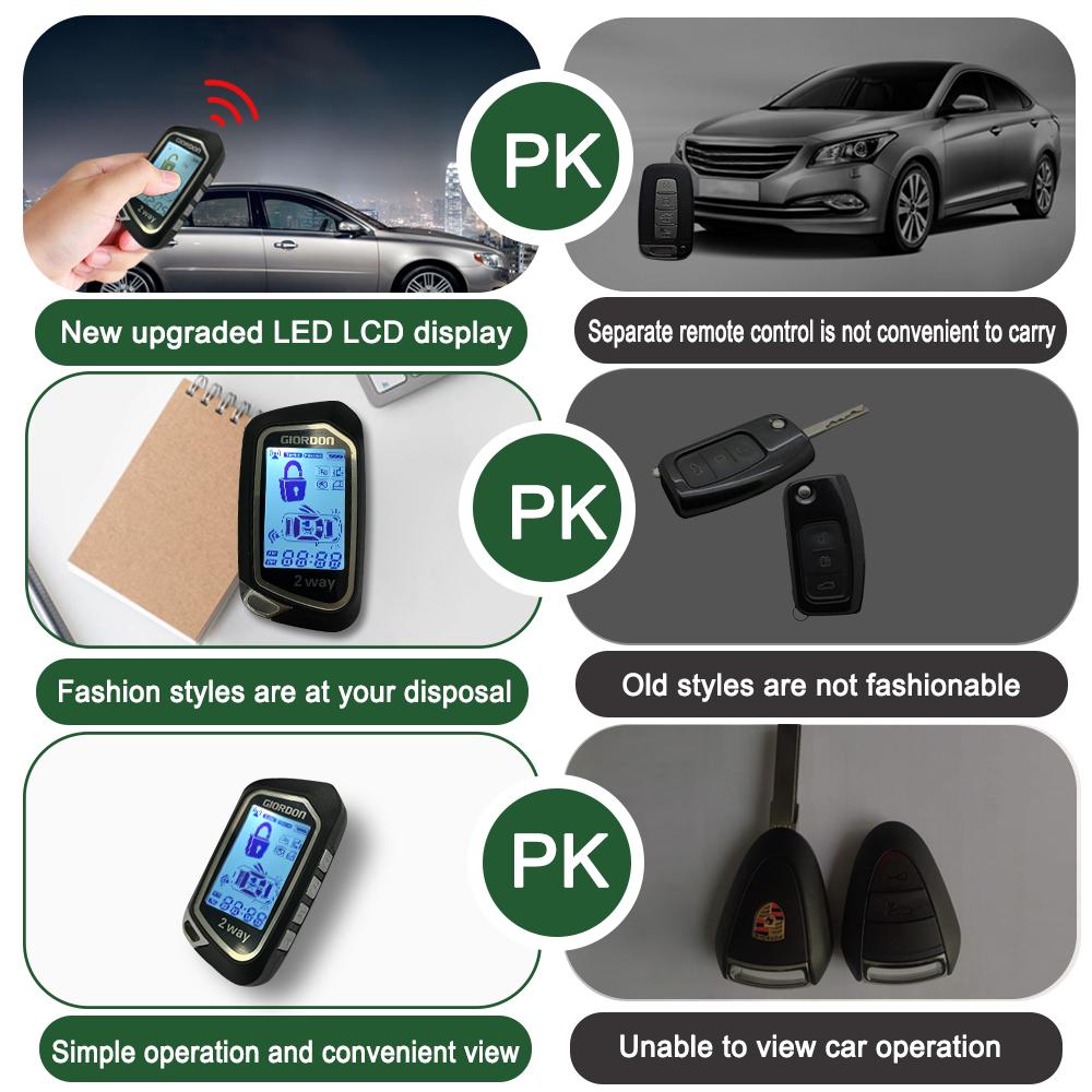 GIORDON 2 Way Car Alarm System LCD Complete Kit PKE Automatic Lock and Unlock Function Bluetooth APP Remote Engine Start