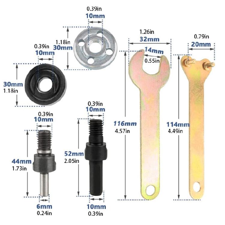 10Pcs Angled Grinder Adapter For Electric Power Drill Converters Attachment Nut Part Rod Disc Wheel Mandrel