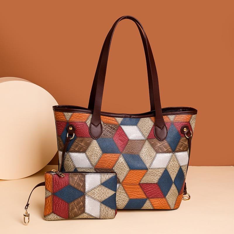 New Women's Shoulder Bag Simple Splicing Fashionable Large-capacity Tote Bag Soft Leather Texture Casual and Lightweight Portable