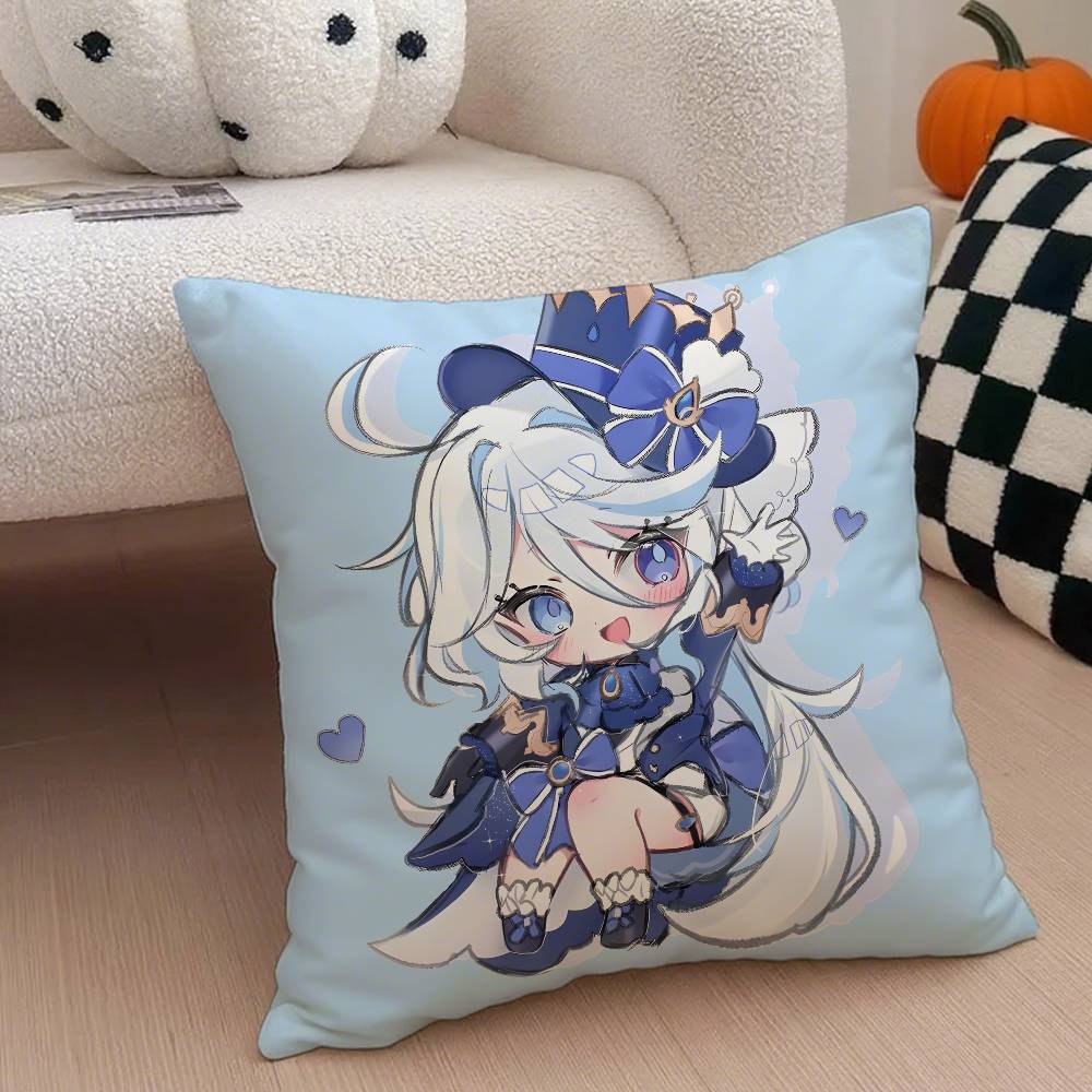Genshin Impact Furina Anime Pillow Case Anti-dustmite Pillowcase Invisible Zipper Silky Short Plush Sofa Cushion Cover