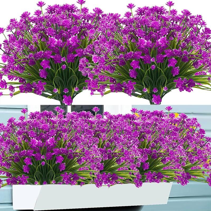 Outdoor Artificial Fake Flowers - 8 Bundles Plastic Flowers Outdoors Plants UV Resistant Faux Flowers for Indoor Outdoor Garden Hanging Porch Window 8 Bundles фуксия