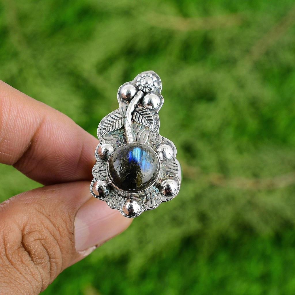 Mothers Day Deal 925 Silver Natural Labradorite Flower New Promise Ring Jewelry
